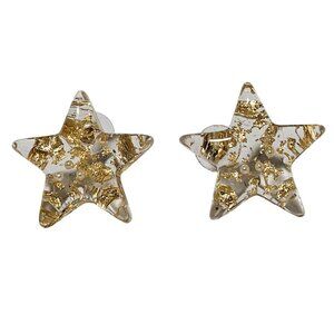 Gold Flake Resin Star Earrings Retro 80s 90s Fashion Statement Jewelry Women